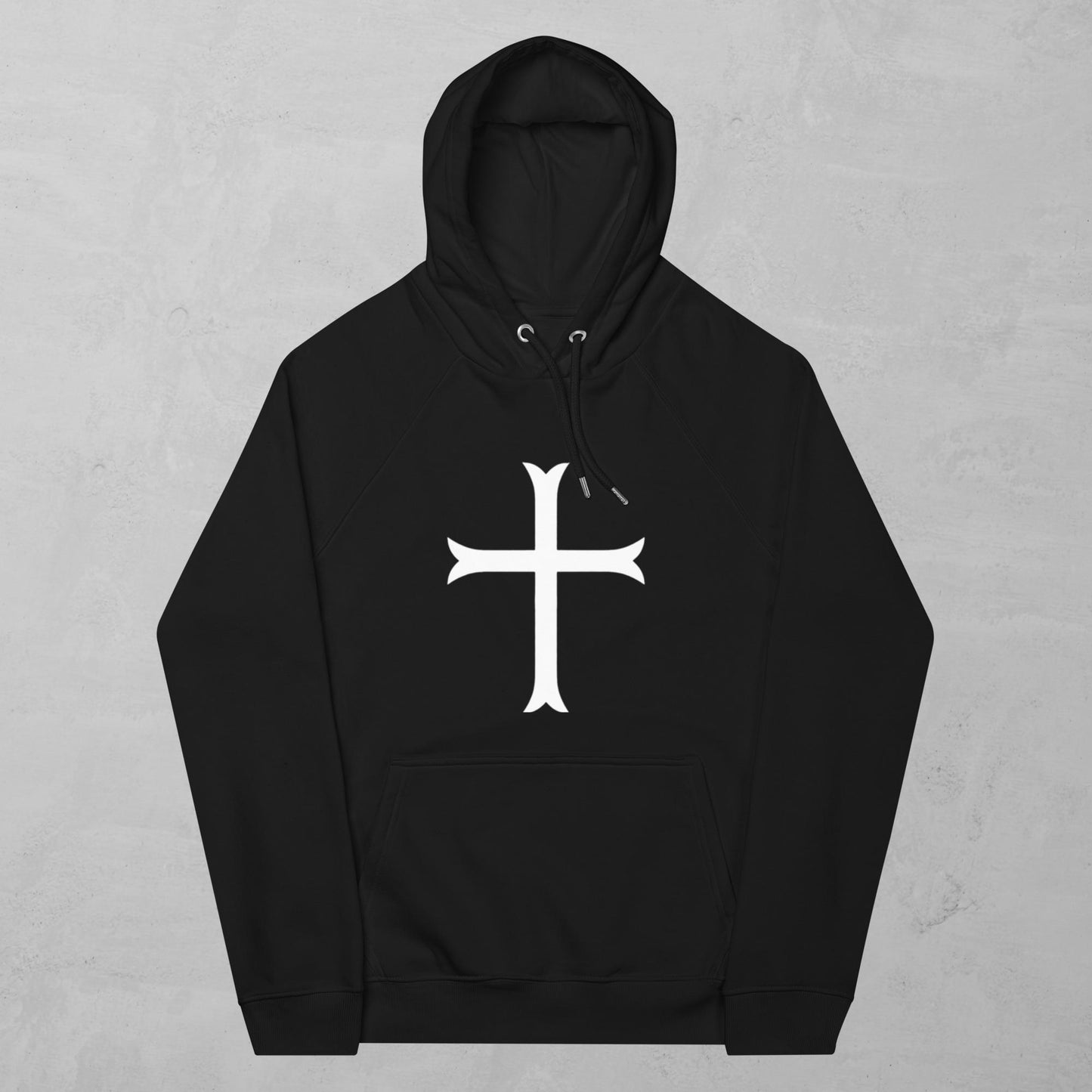 Cross in white hoodie