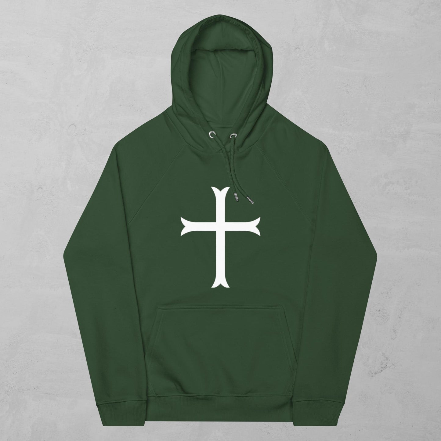 Cross in white hoodie