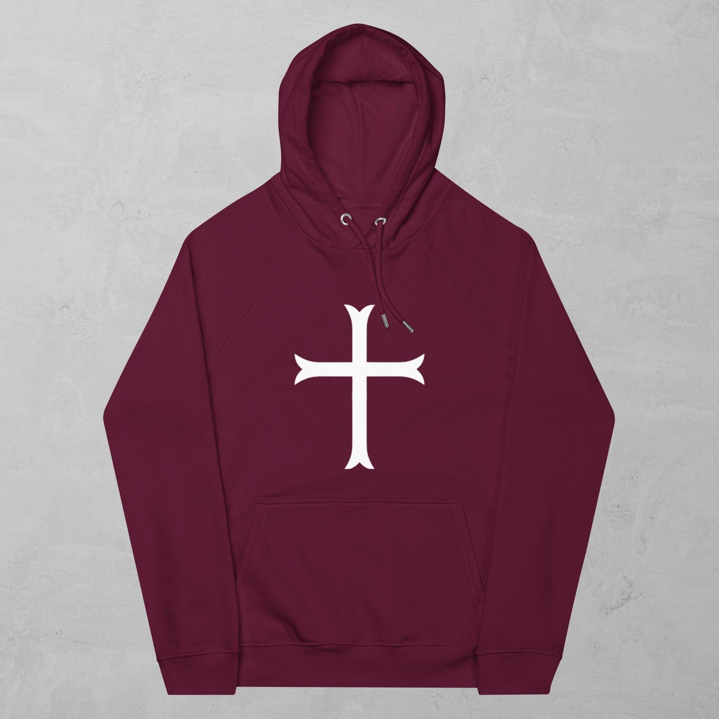 Cross in white hoodie