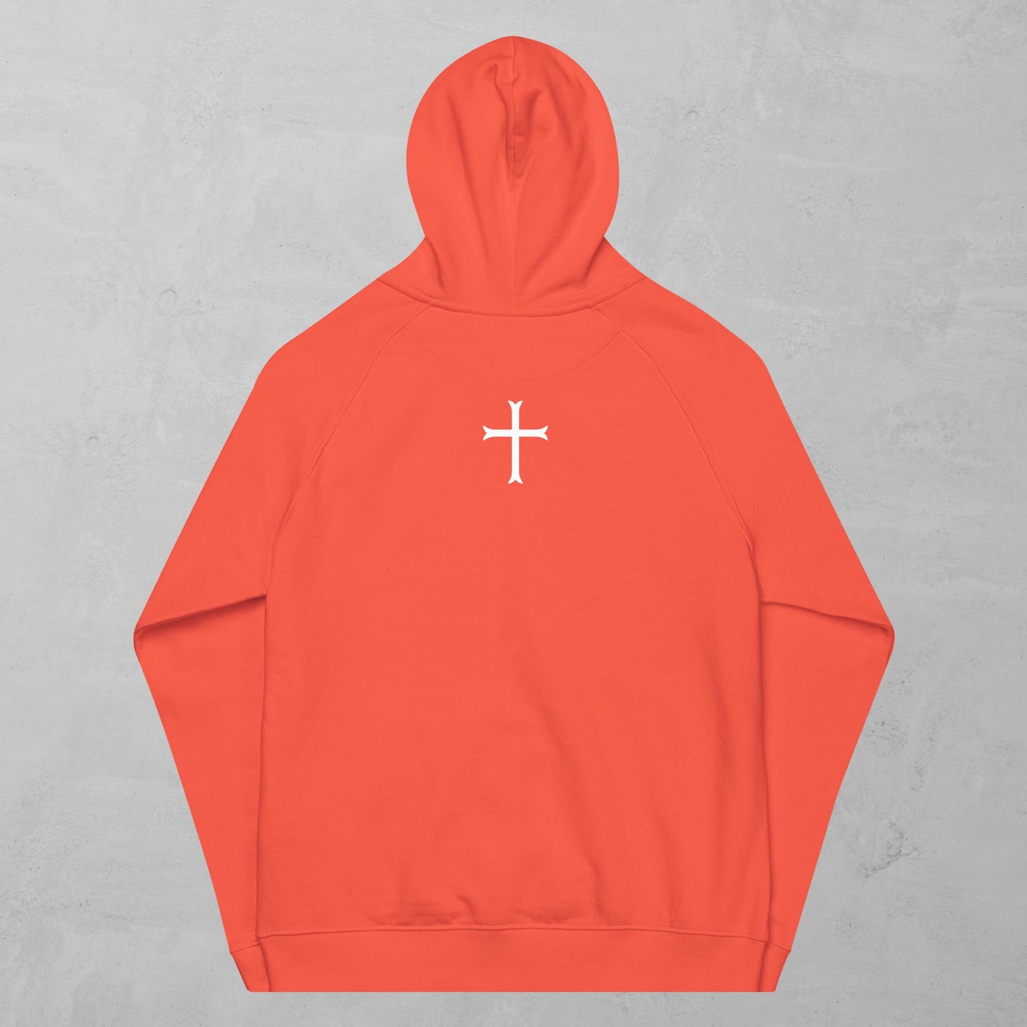 Cross in white hoodie