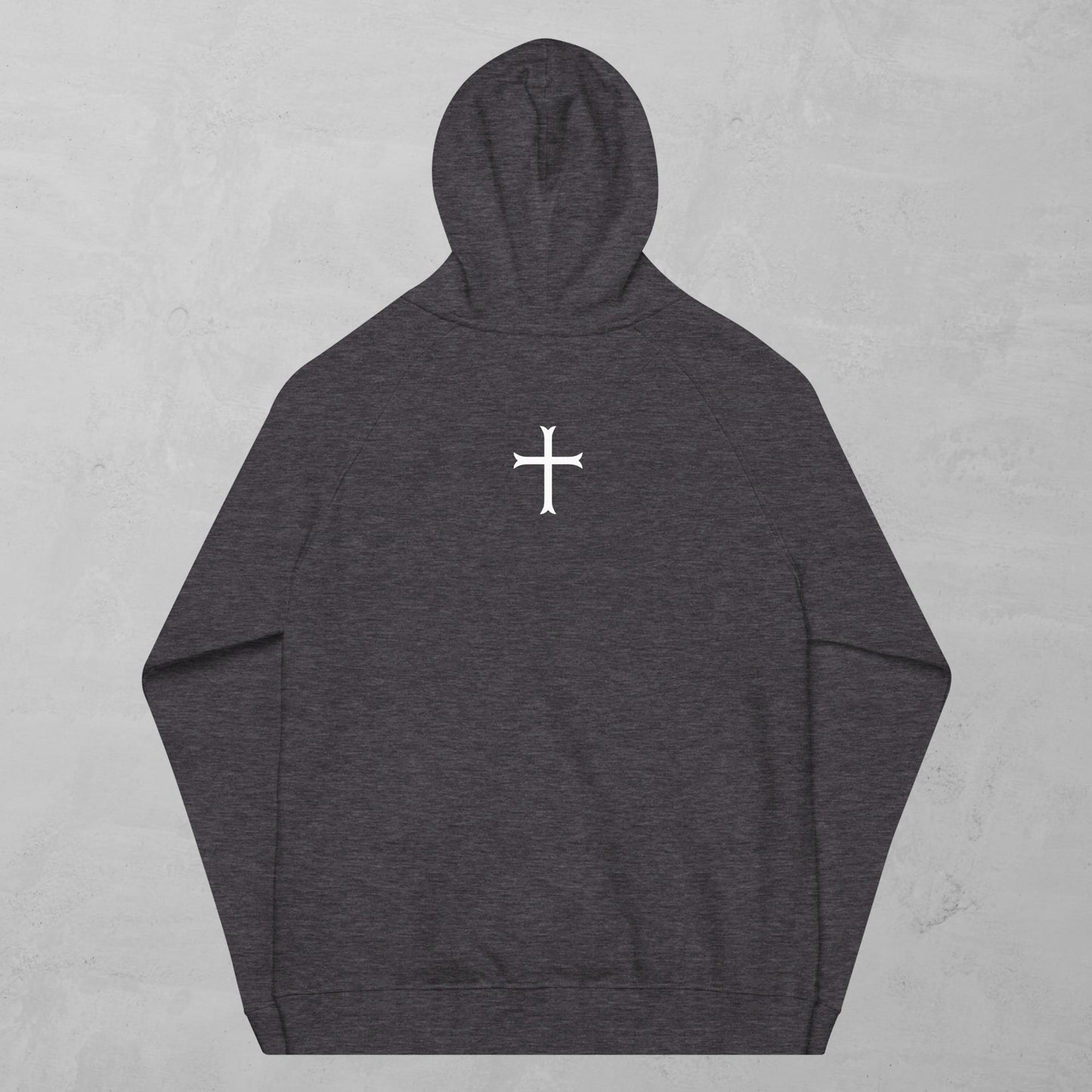 Cross in white hoodie