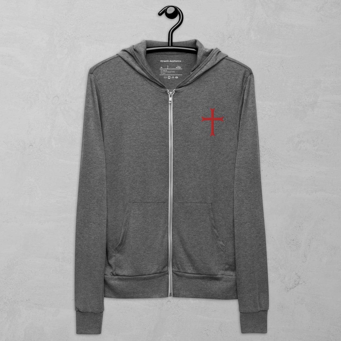 Cross in red zip hoodie