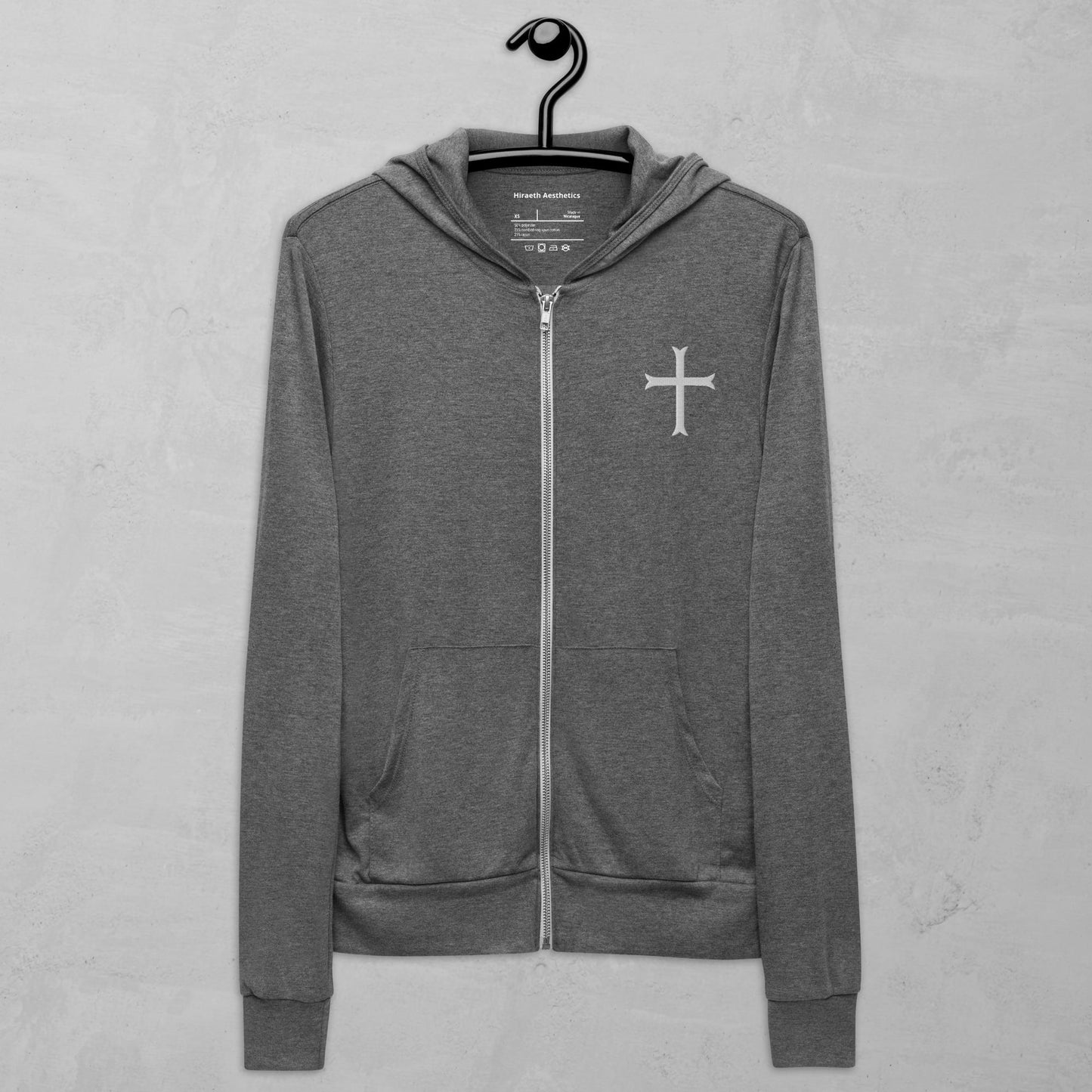Cross in white zip hoodie