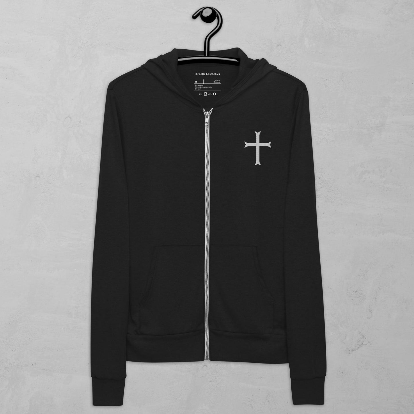 Cross in white zip hoodie