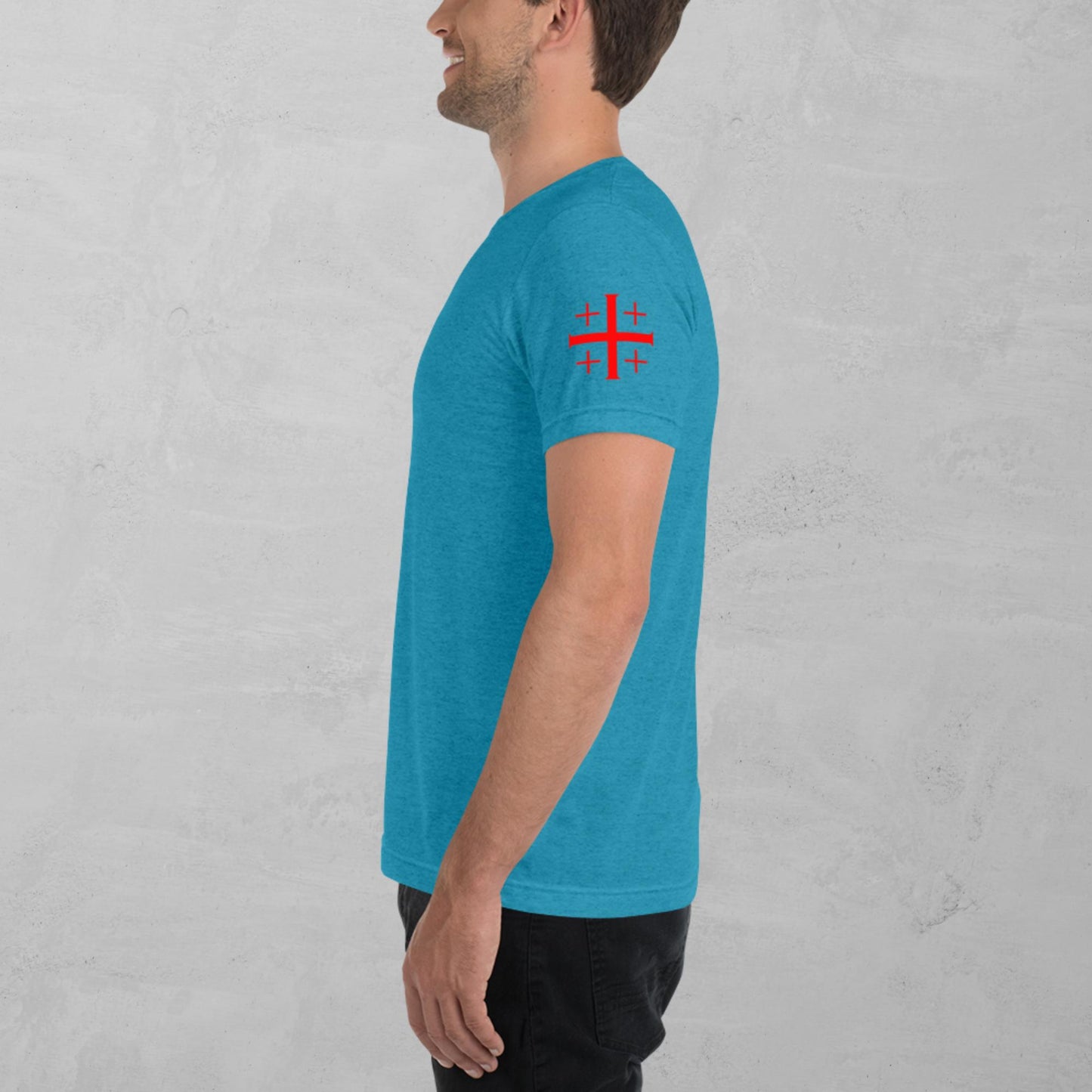 Jerusalem Cross in red t-shirt