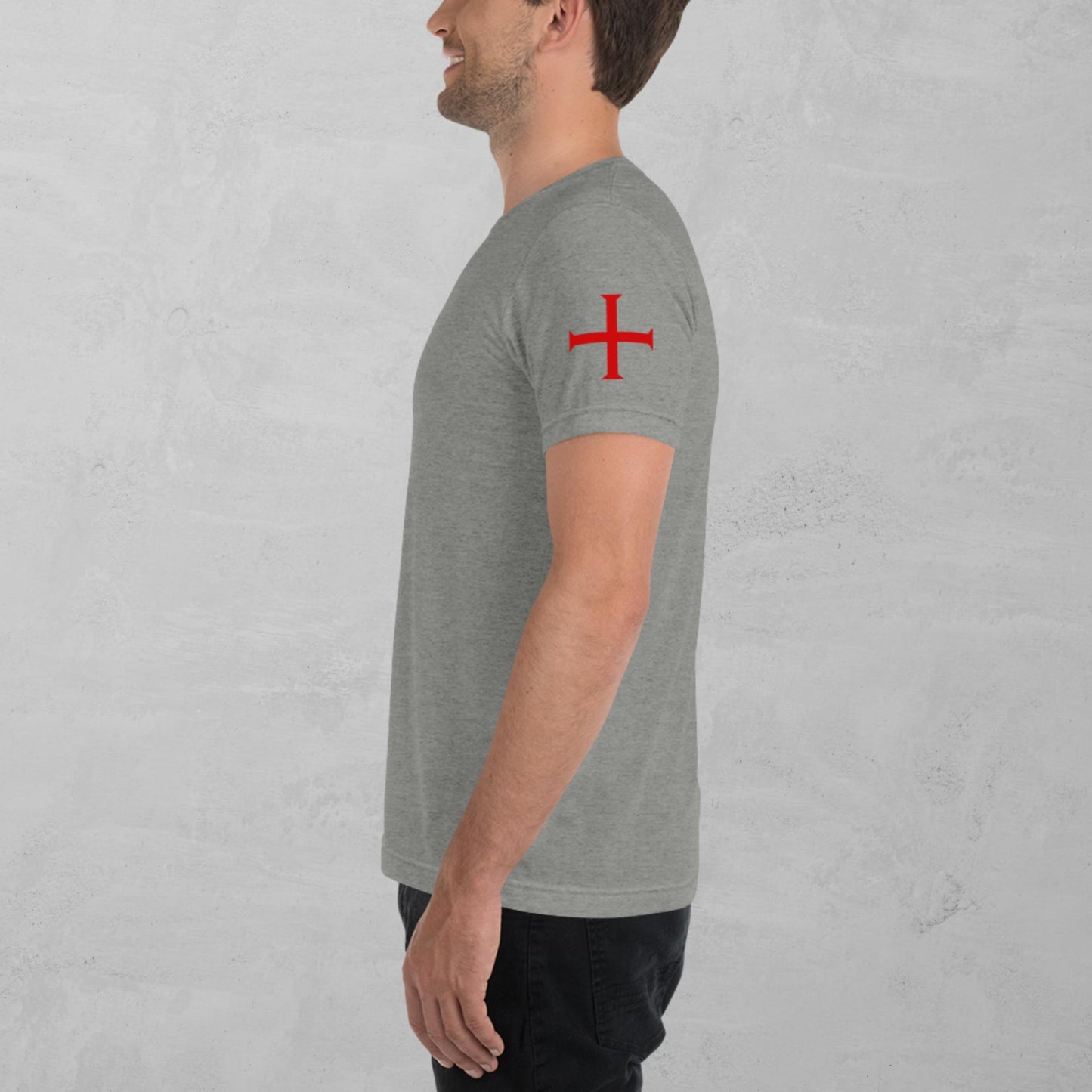 Crusader Cross in red t-shirt