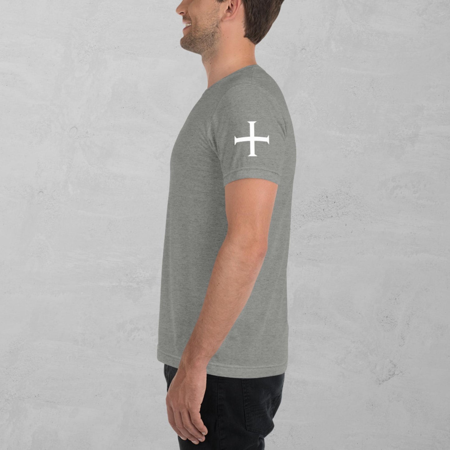 Crusader Cross in white t-shirt