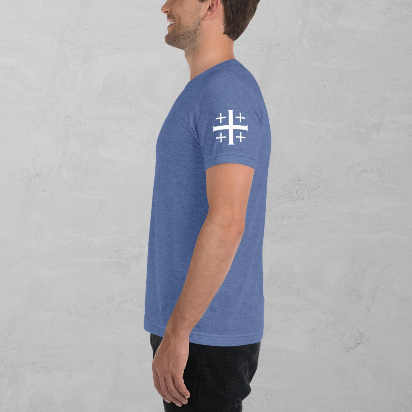 Jerusalem cross in white t-shirt