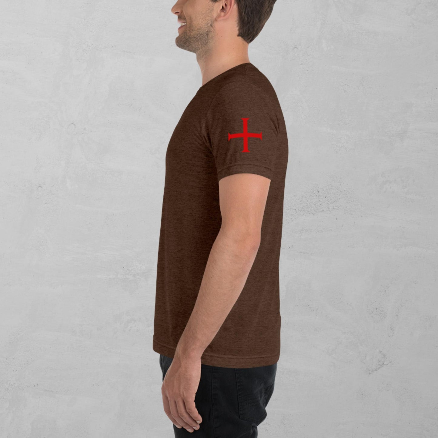 Crusader Cross in red t-shirt