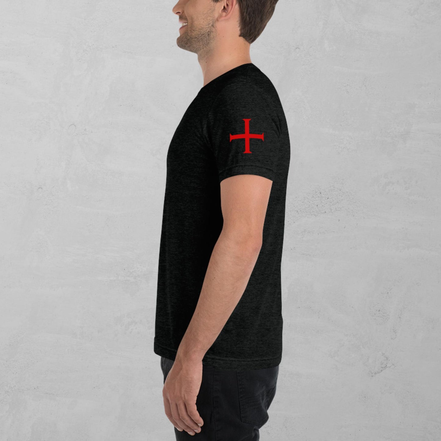 Crusader Cross in red t-shirt