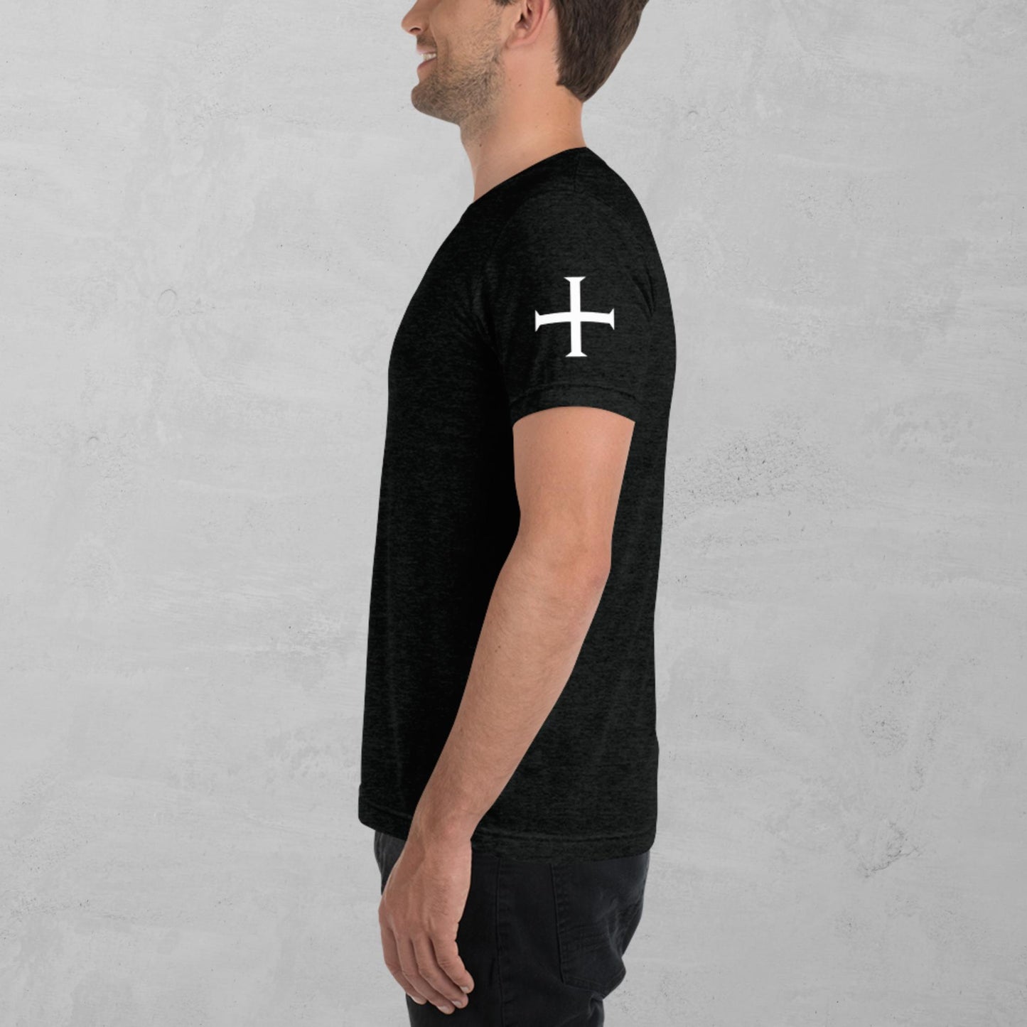 Crusader Cross in white t-shirt