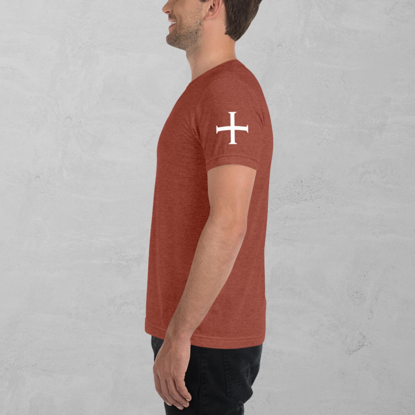 Crusader Cross in white t-shirt