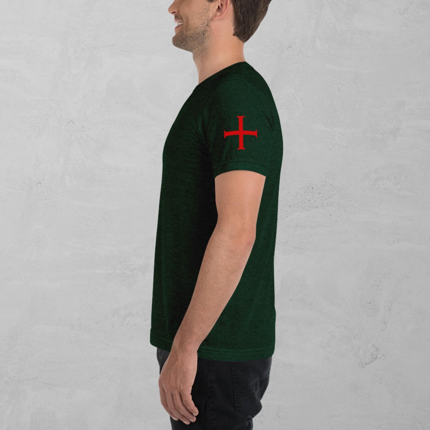 Crusader Cross in red t-shirt