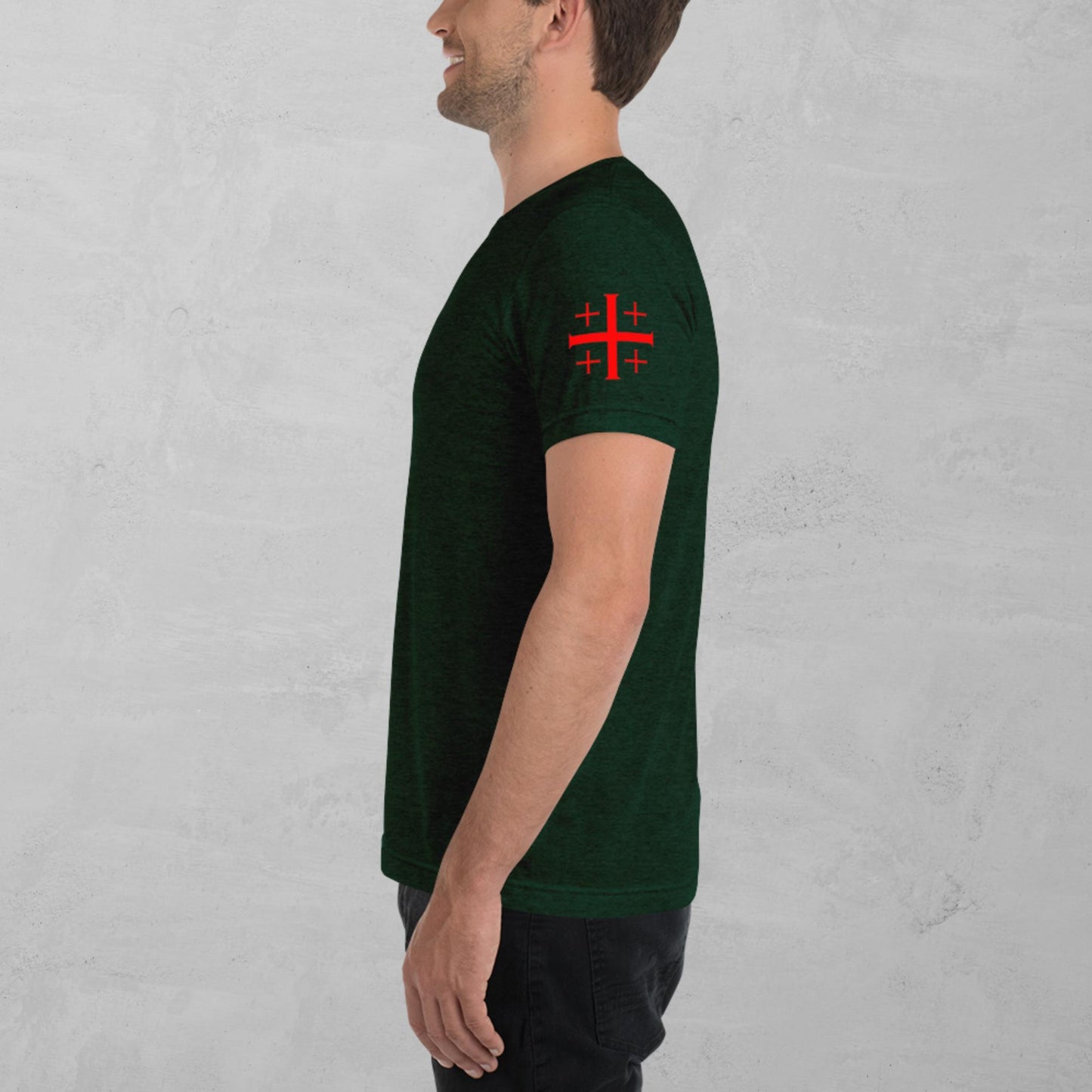 Jerusalem Cross in red t-shirt