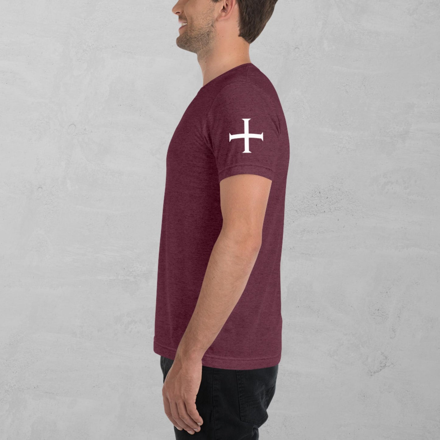 Crusader Cross in white t-shirt