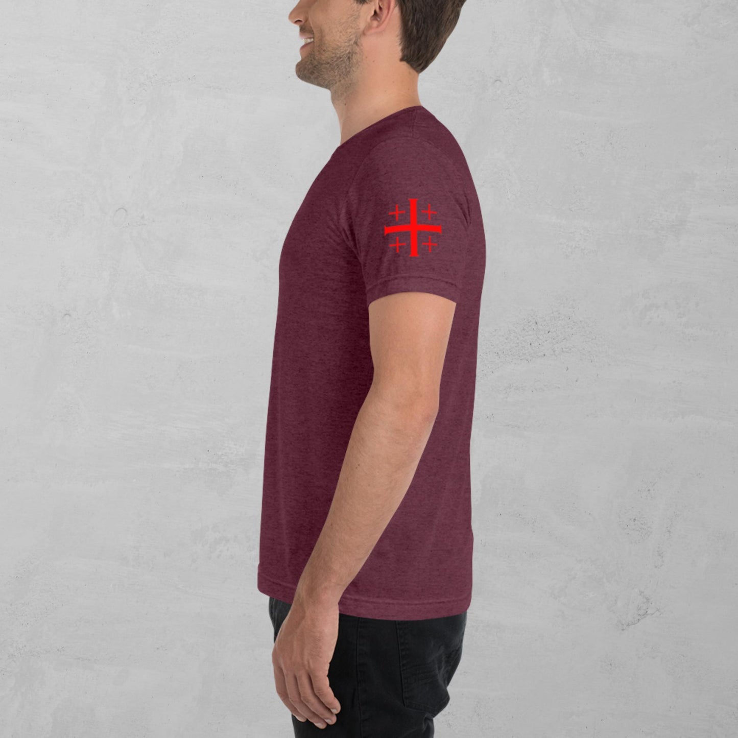 Jerusalem Cross in red t-shirt