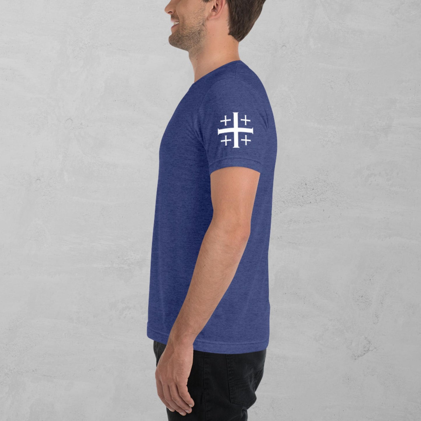Jerusalem cross in white t-shirt