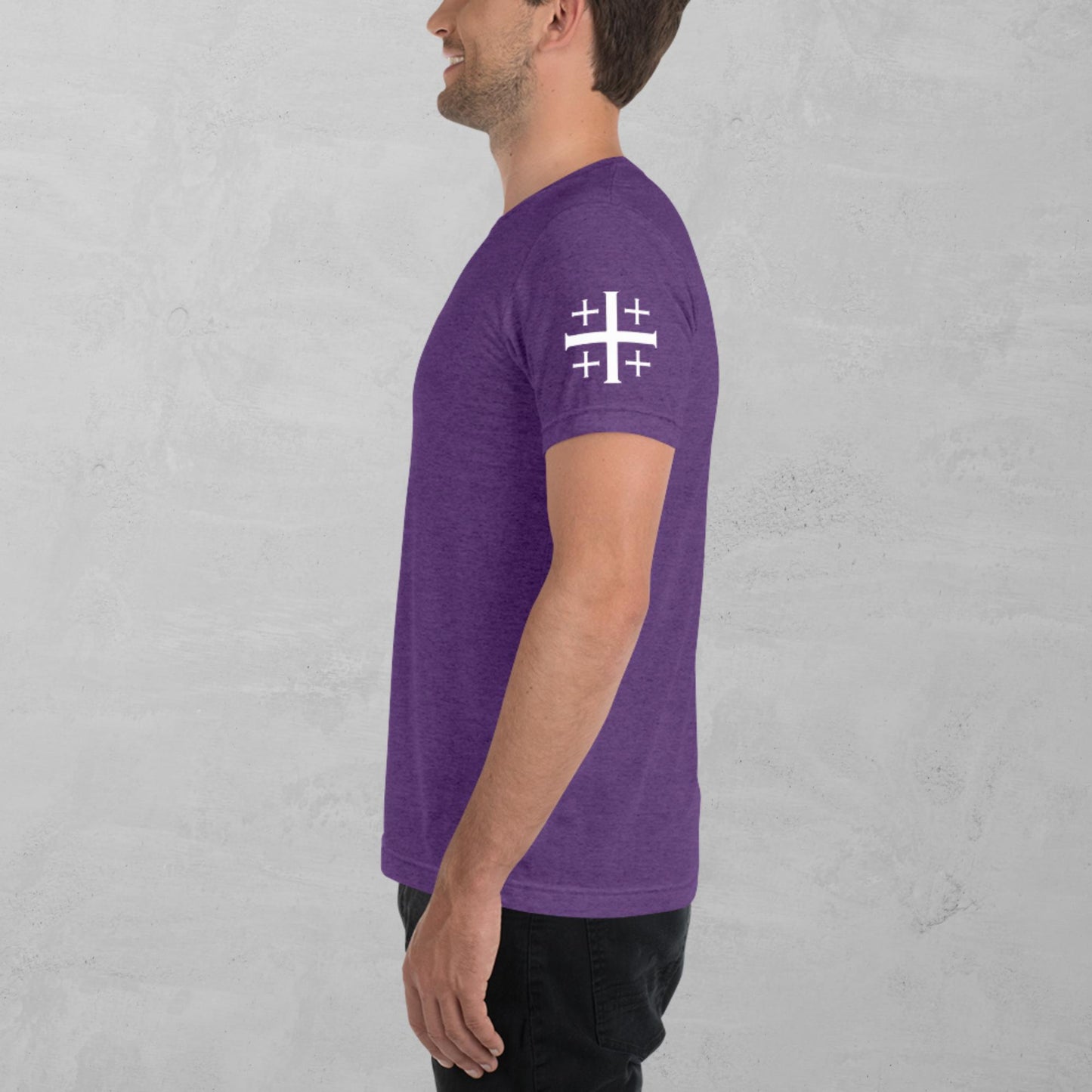 Jerusalem cross in white t-shirt