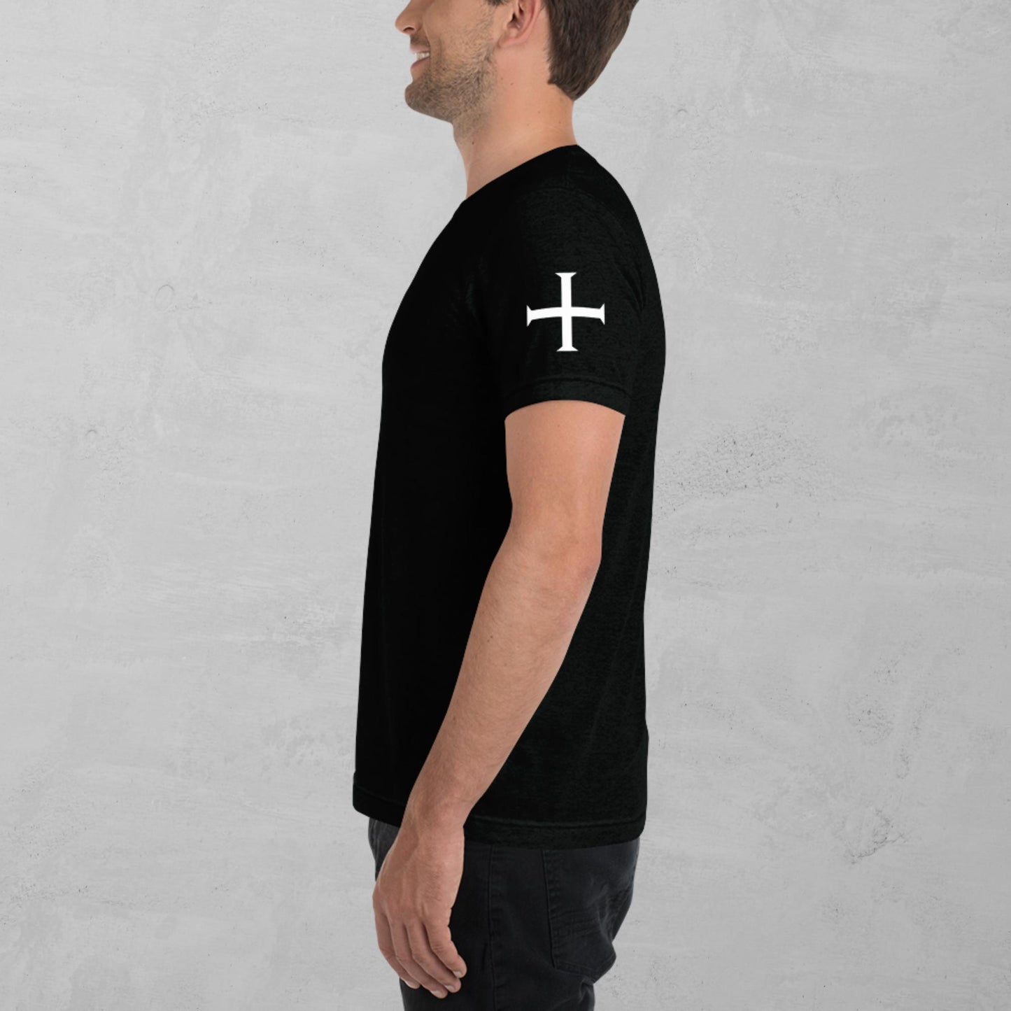 Crusader Cross in white t-shirt