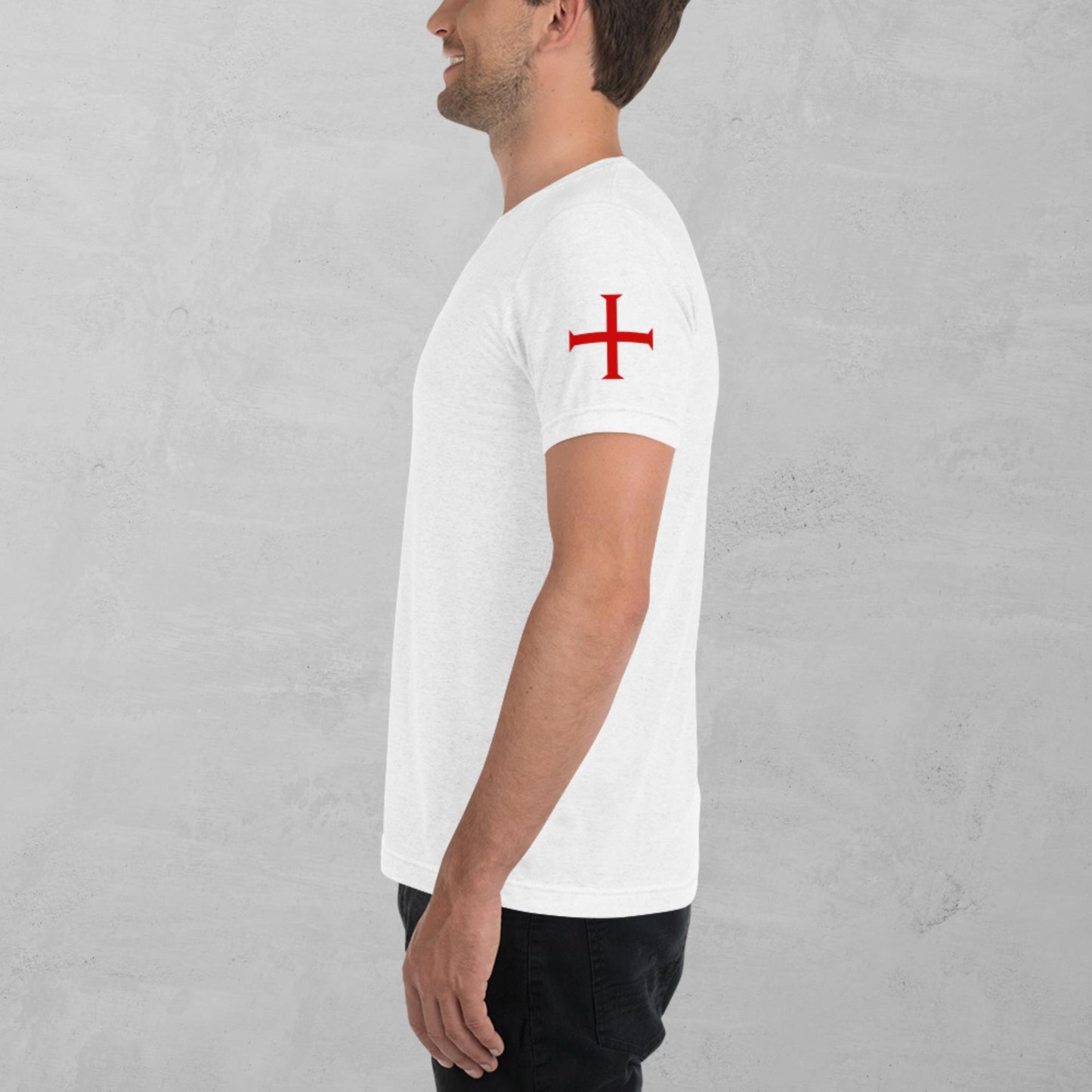 Crusader Cross in red t-shirt