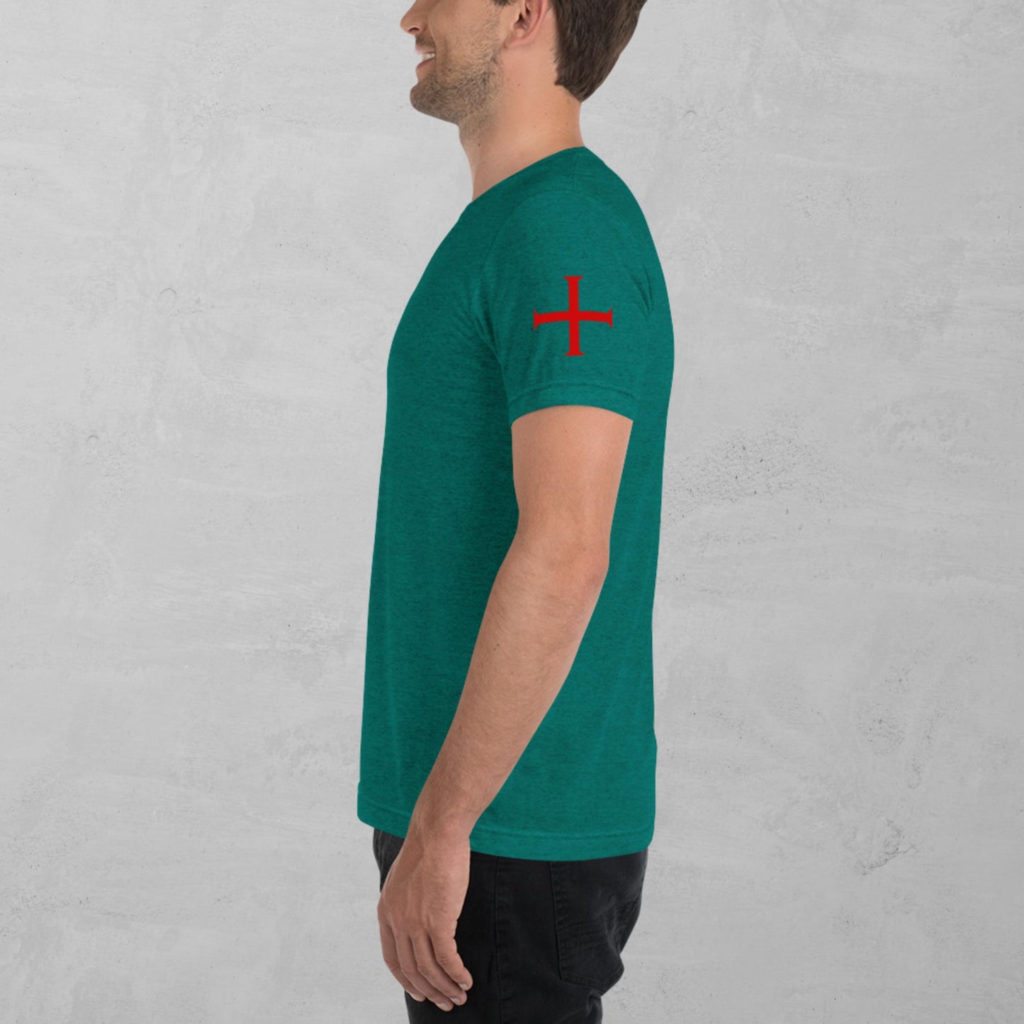 Crusader Cross in red t-shirt