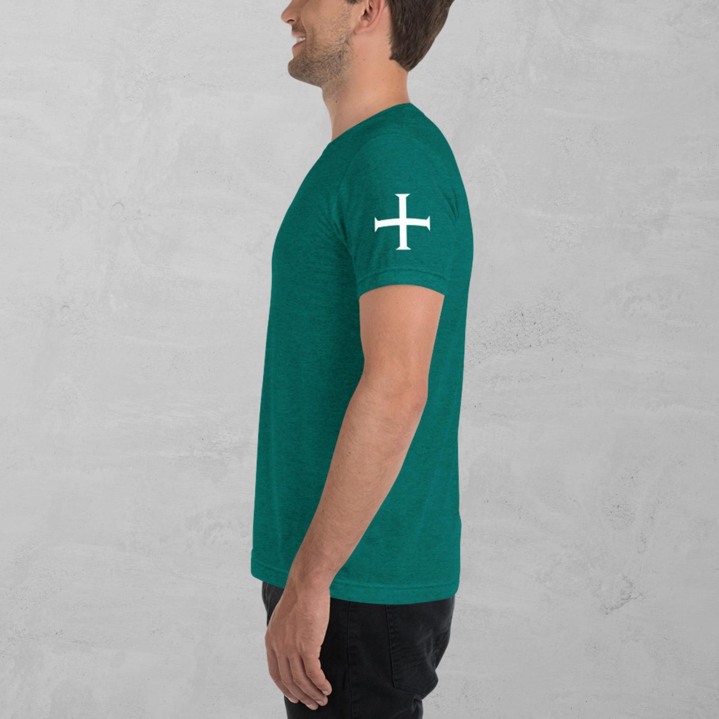 Crusader Cross in white t-shirt