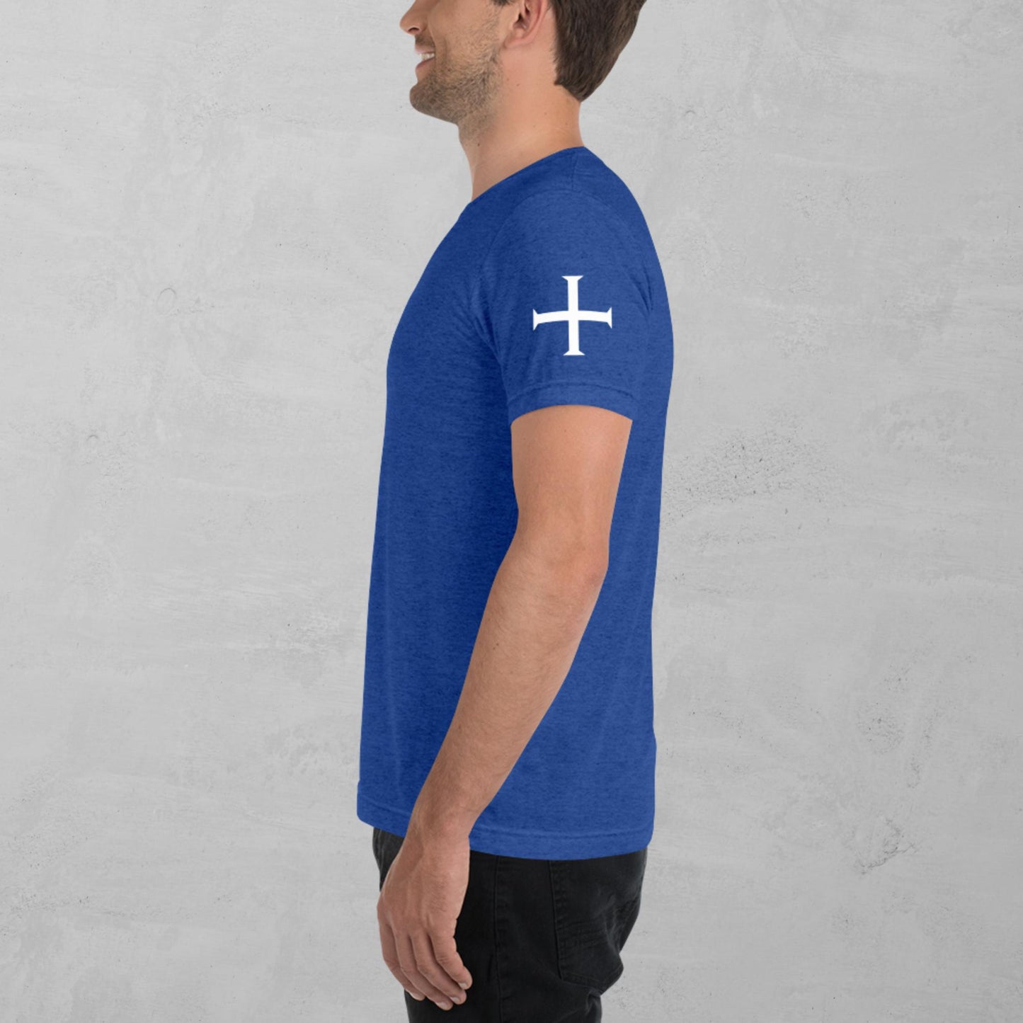 Crusader Cross in white t-shirt