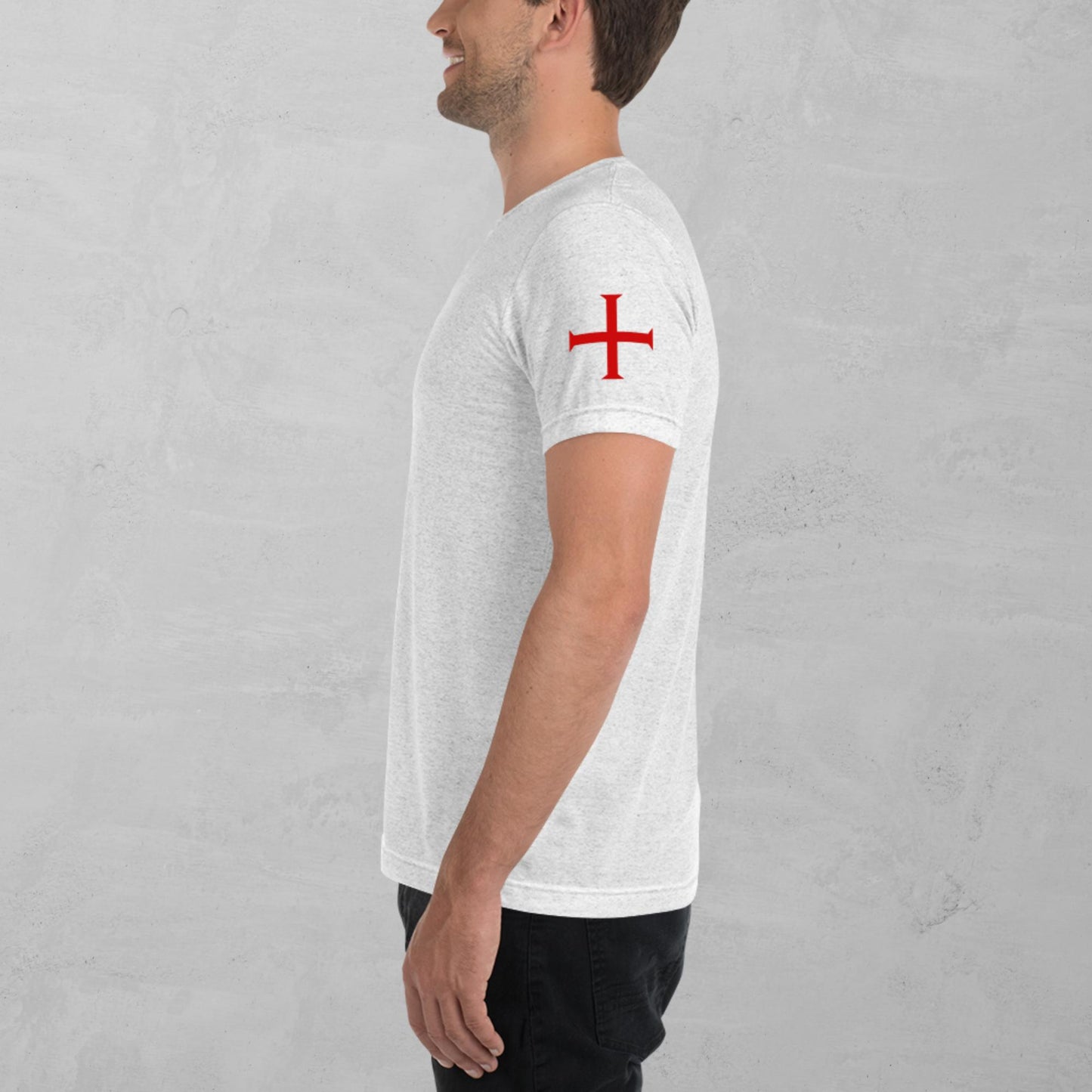 Crusader Cross in red t-shirt