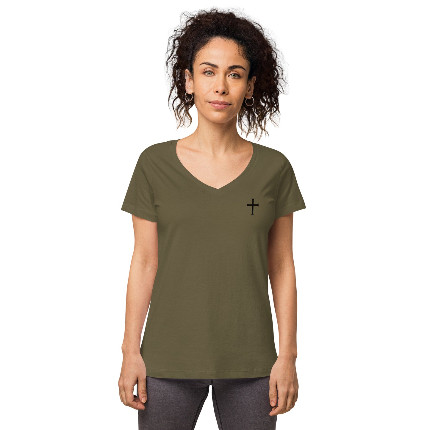 Fitted Women's White Cross v-neck