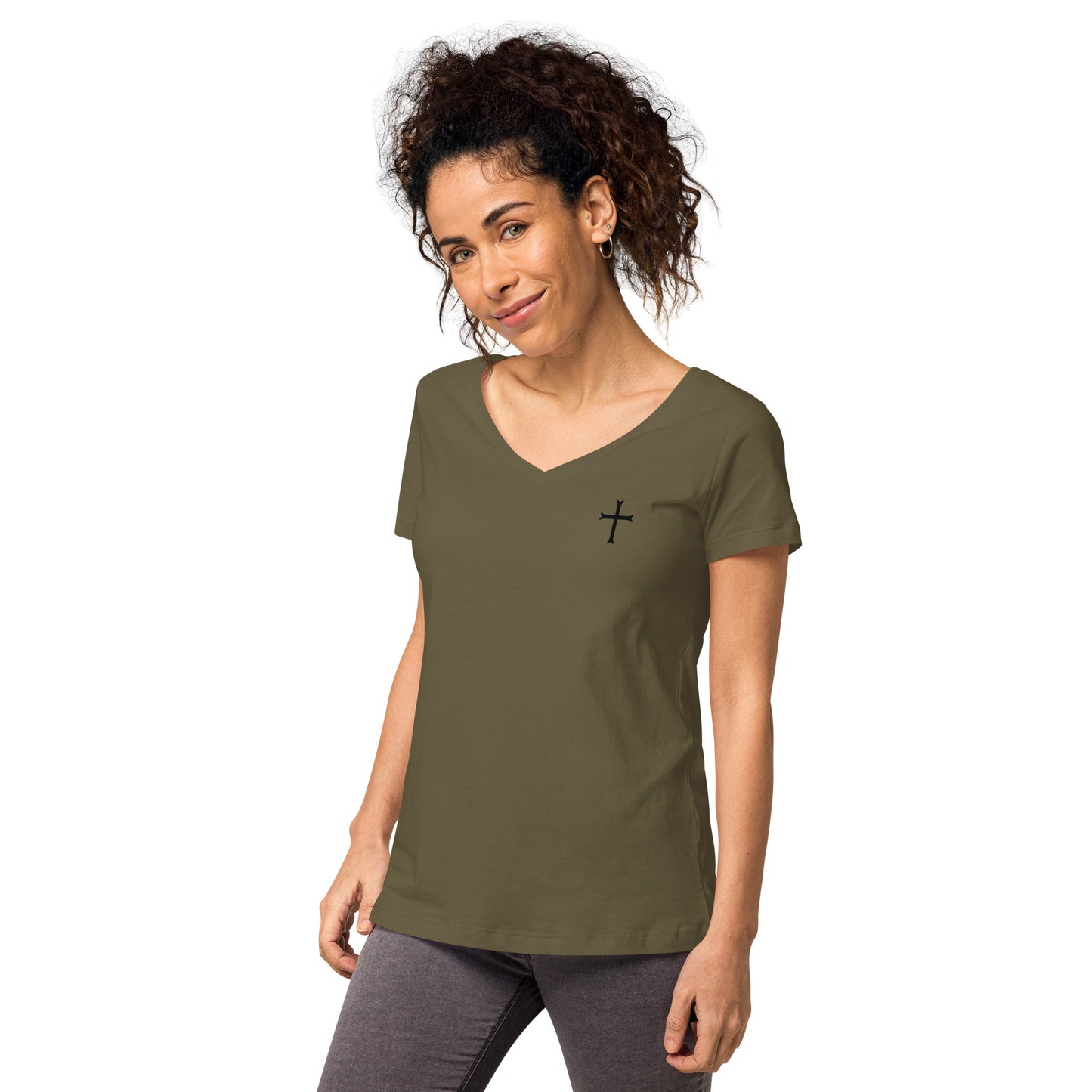 Fitted Women's White Cross v-neck