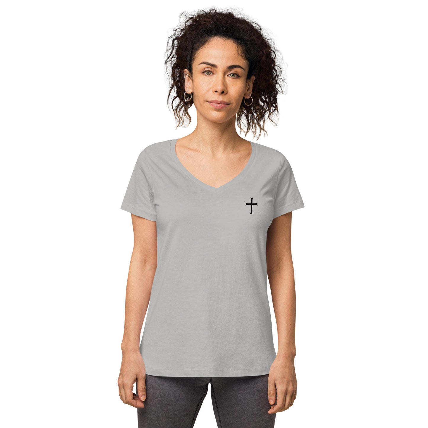 Fitted Women's White Cross v-neck