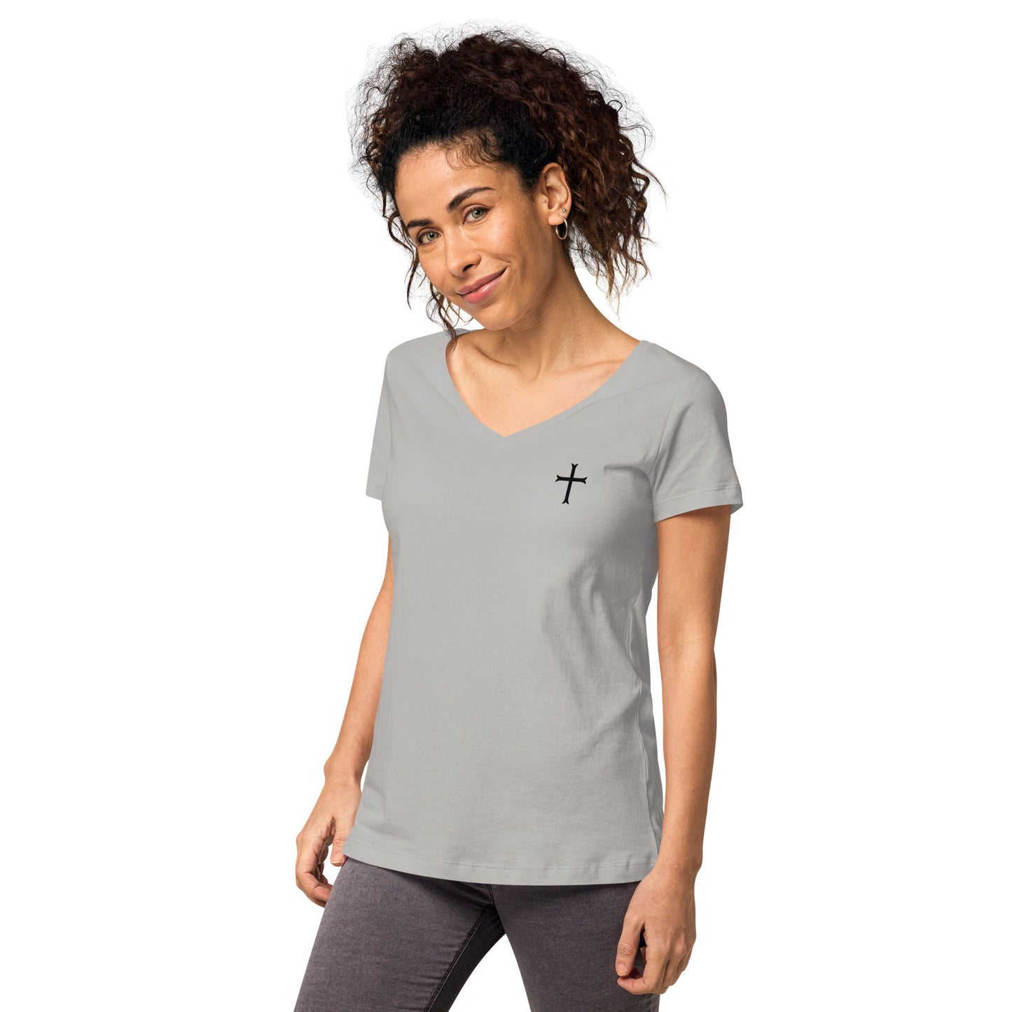 Fitted Women's White Cross v-neck