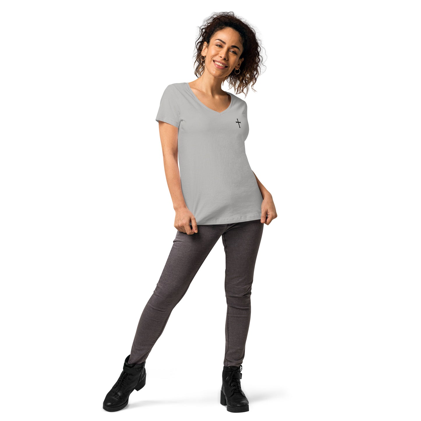 Fitted Women's White Cross v-neck