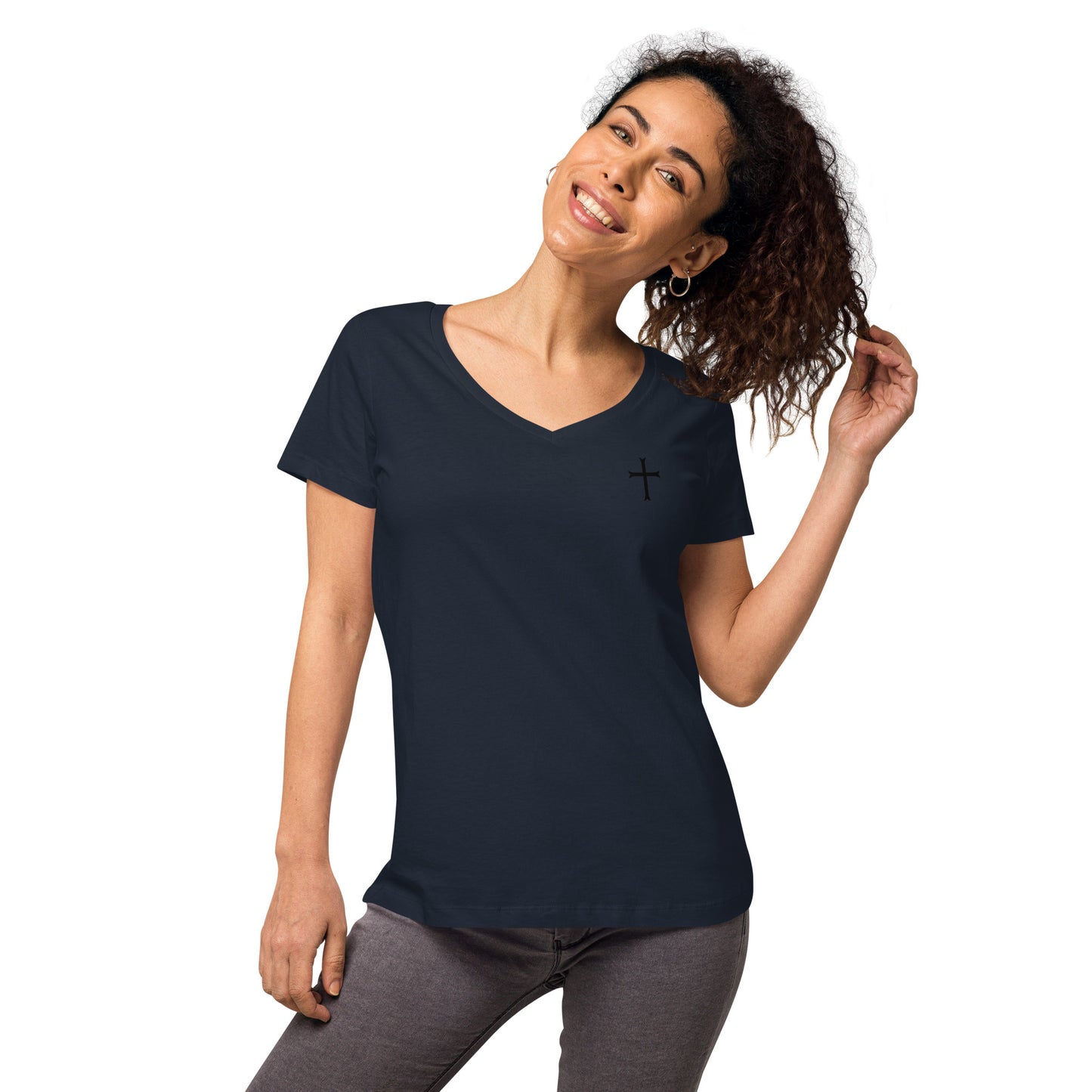 Fitted Women's White Cross v-neck