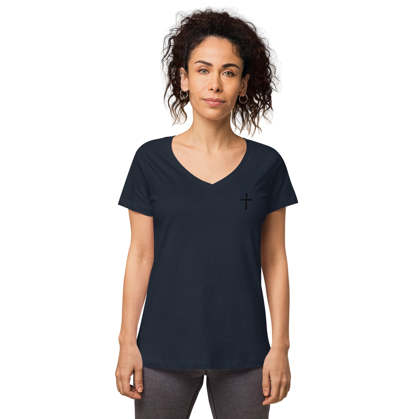 Fitted Women's White Cross v-neck