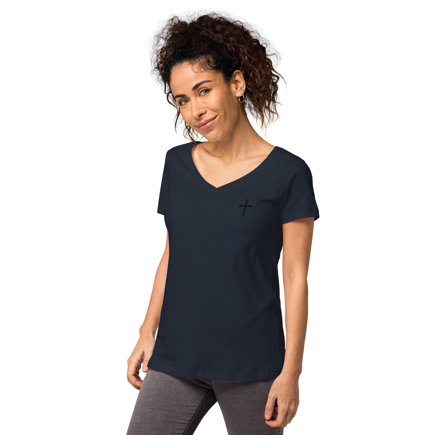 Fitted Women's White Cross v-neck