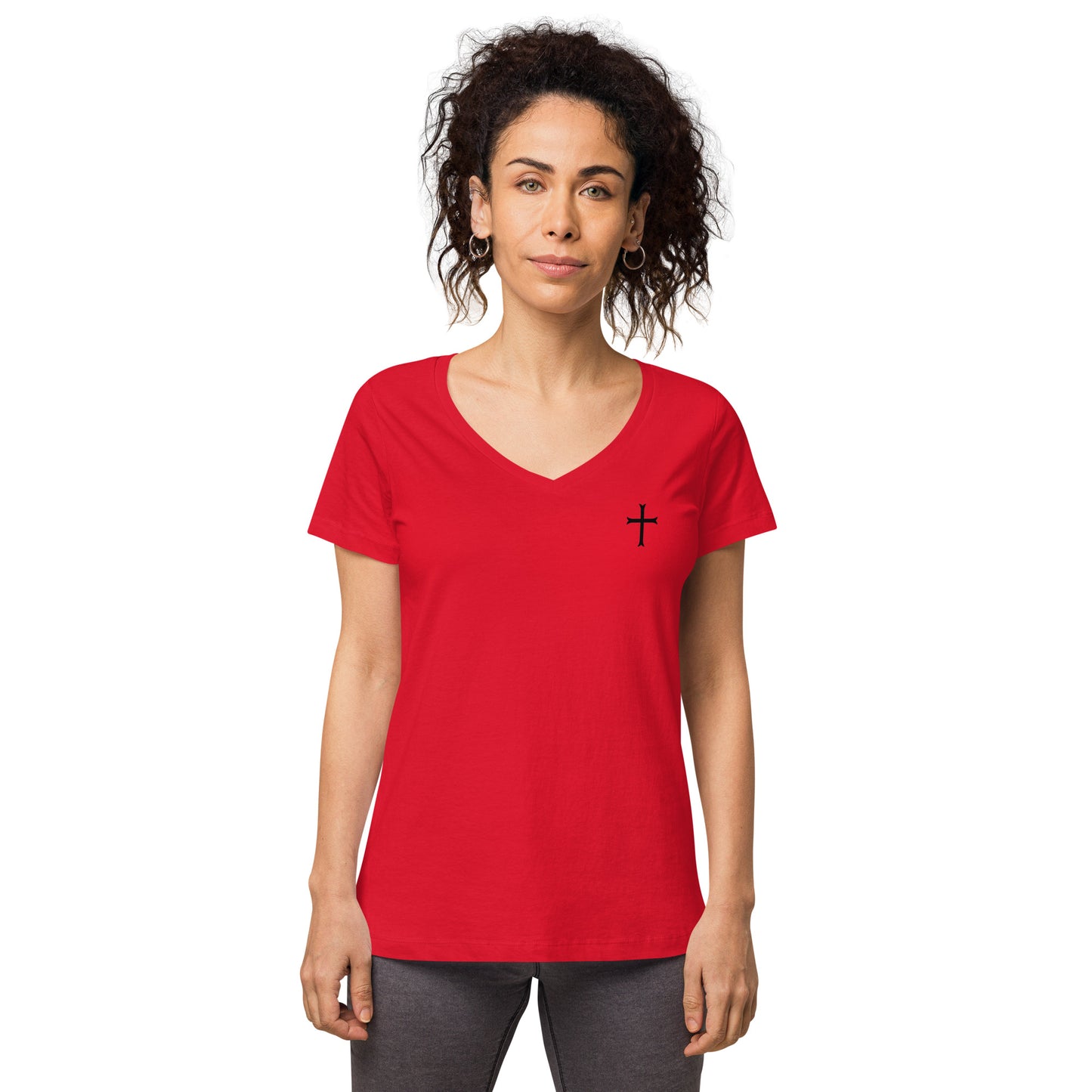 Fitted Women's White Cross v-neck