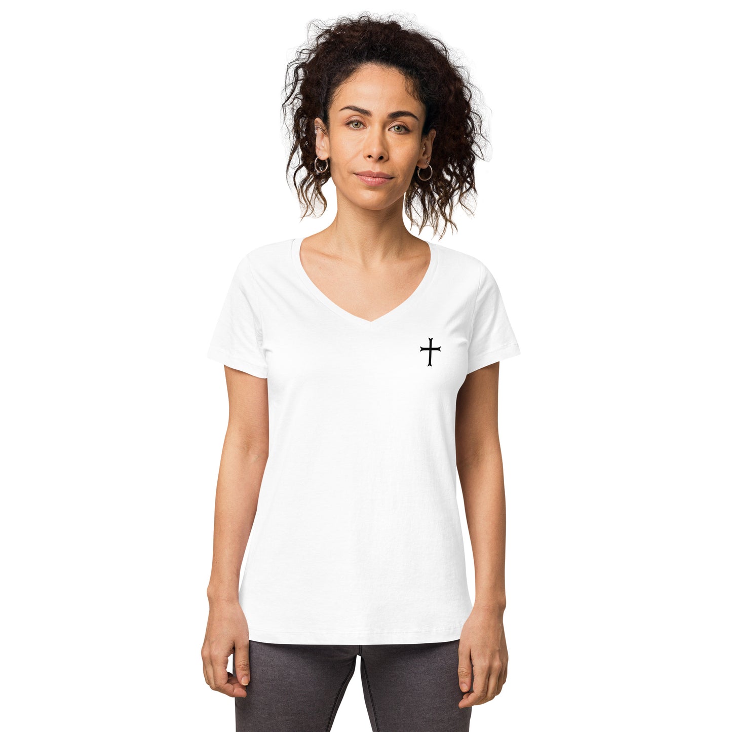 Fitted Women's White Cross v-neck