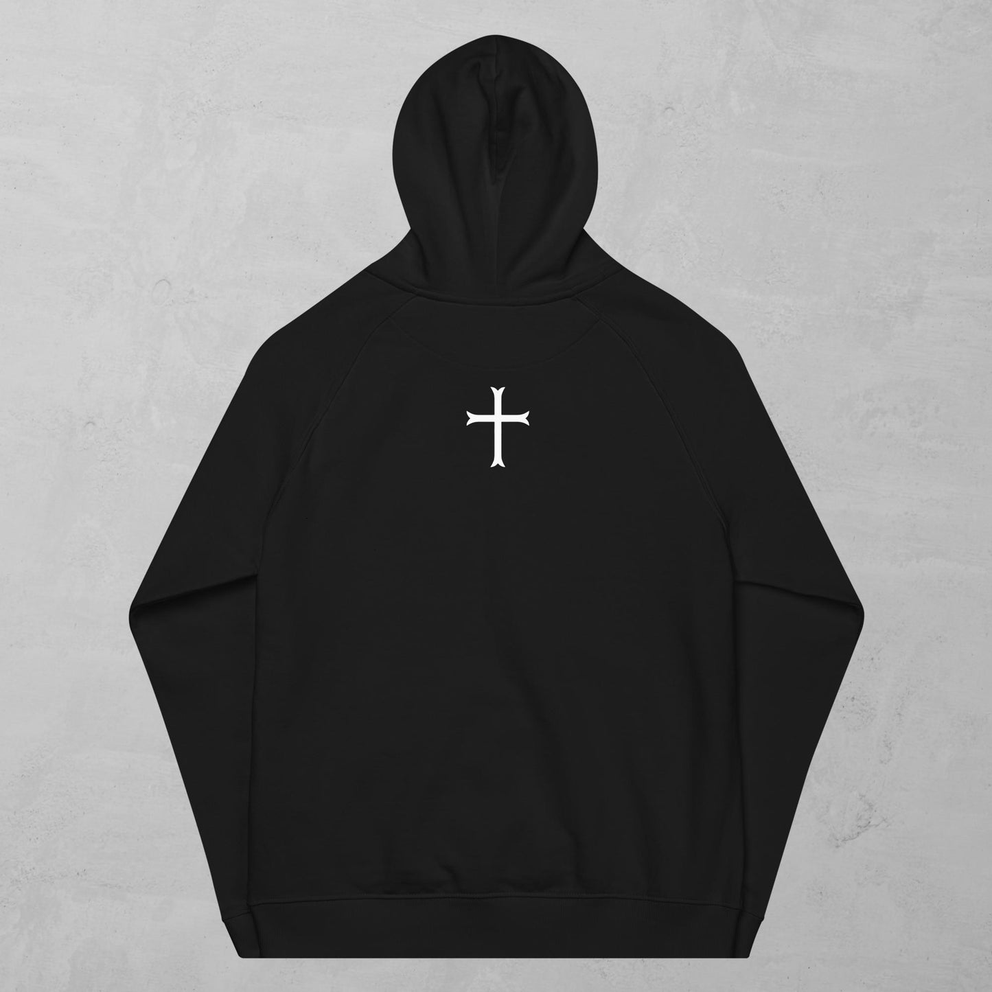 Cross in white hoodie