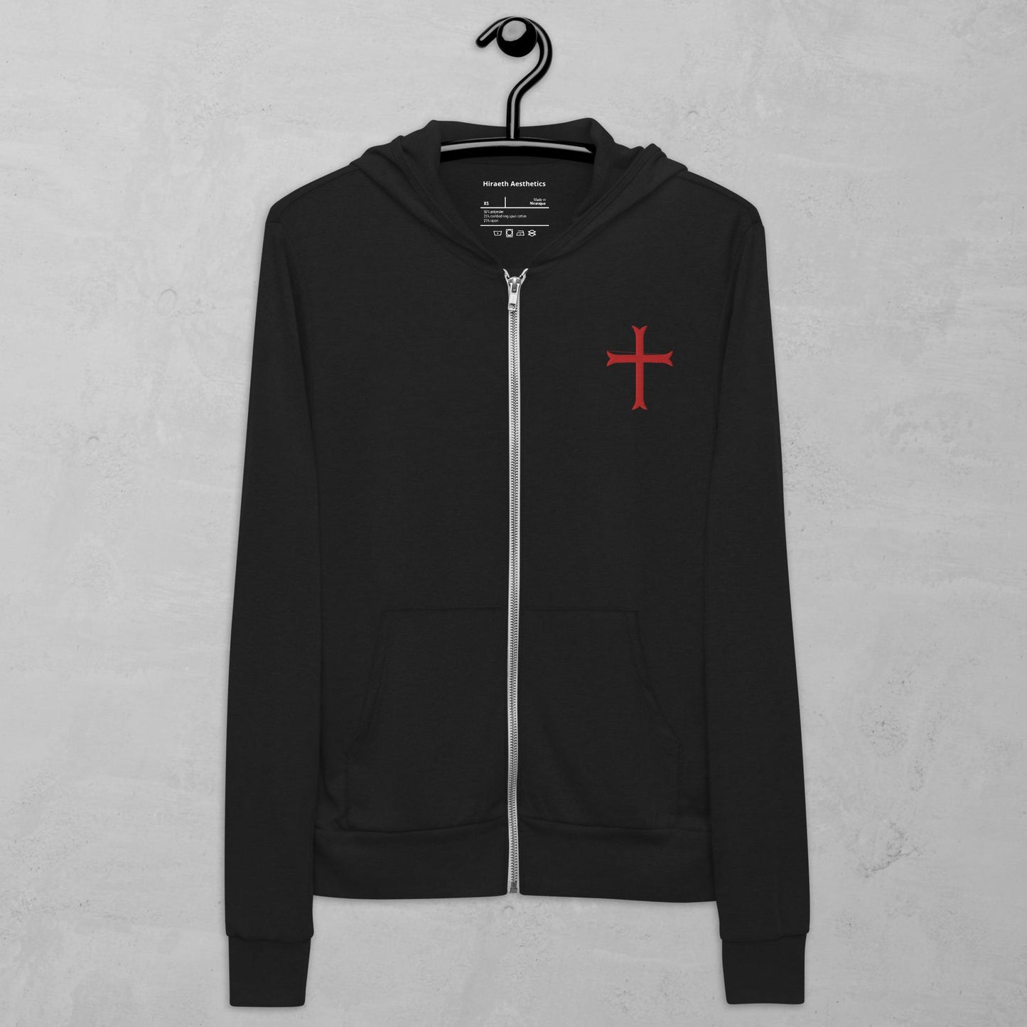 Cross in red zip hoodie